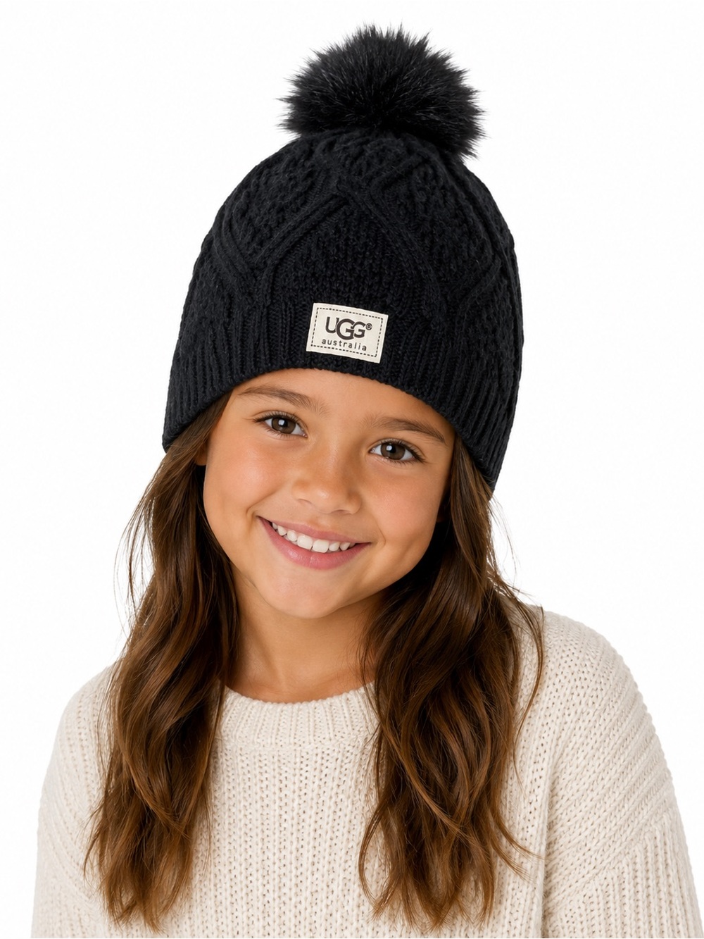 UGG Black Knit Pom-Pom Beanie for Kids 🤍